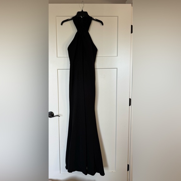 JS Collections Black High Neck Halter Gown - Picture 3 of 6